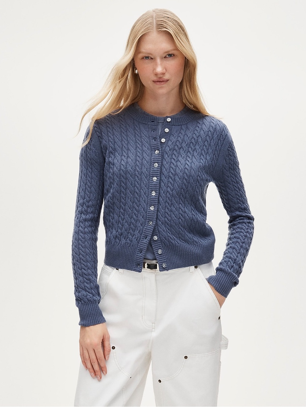 J. Crew Perfect cashmere cable-knit cardigan in Evening Blue Size XL NWT